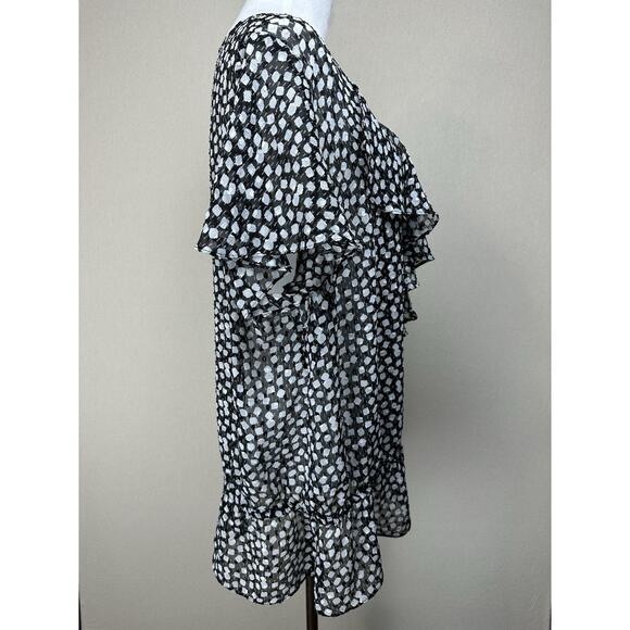 Lane Bryant Ruffle Chiffon Top 18/20 Blk Geo peplum Drop Waist Fairy Whimsy - Picture 5 of 11